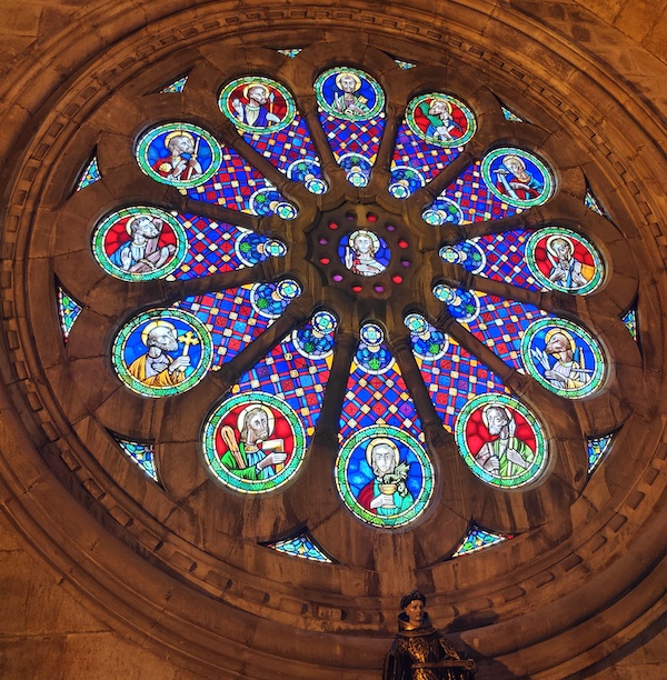 Stained glass window inside Lisbon Cathedral