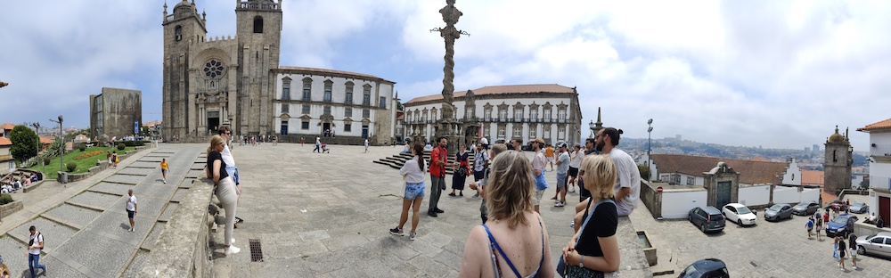 Tour group outside Porto cathedral