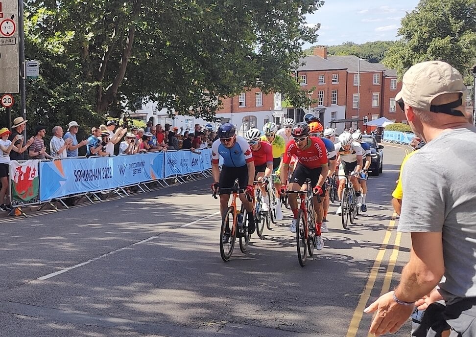 Front of the Commonwealth Games Road Race in Warwick on a climb with Geraint Thomas