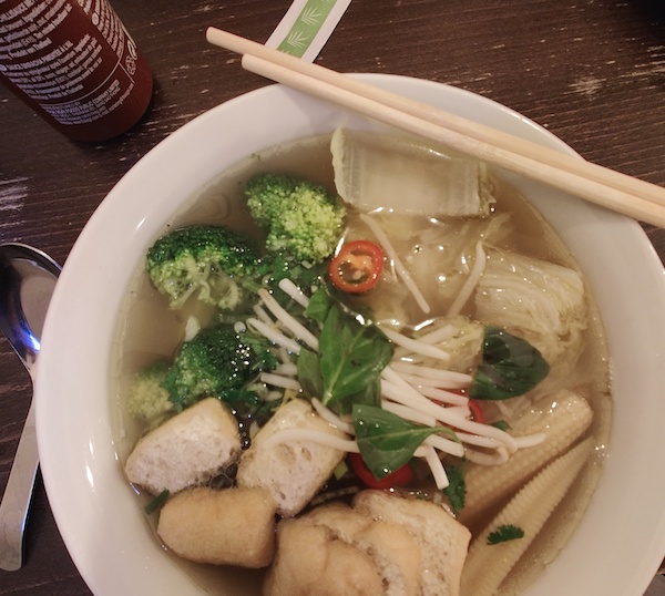 Pho dish with tofu, chilli and vegetables
