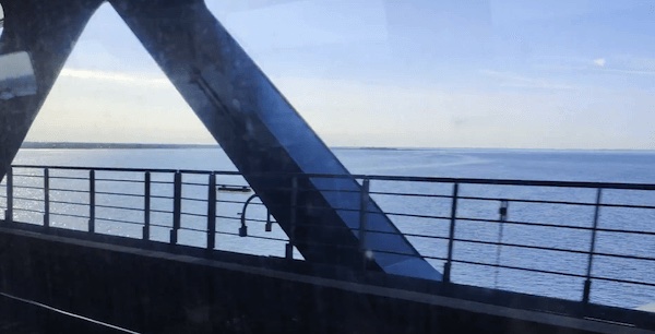 view out of train window of Øresund Bridge