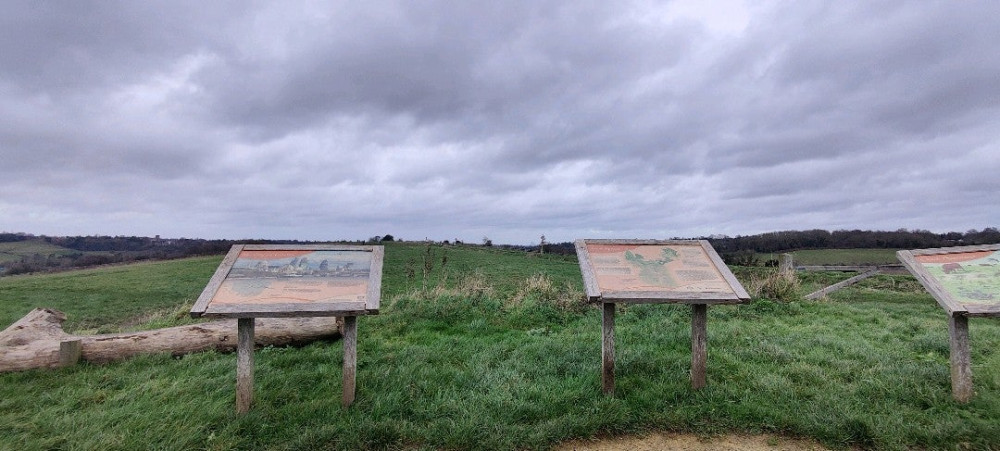 Landscape of Farthing Down and interpretation boards