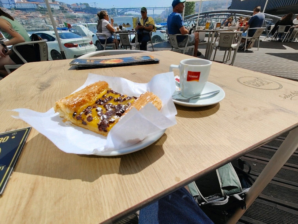 Portuguese chocolate custard pastry and espresso