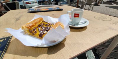 Portuguese chocolate custard pastry and espresso