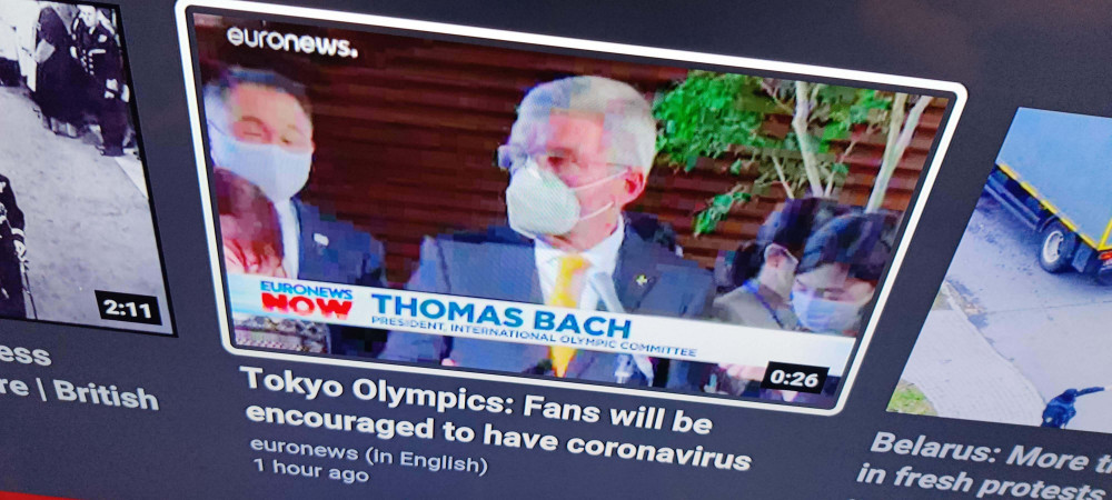 YouTube SmartTV app for with Euronews video thumb titled Tokyo Olympics: Fans will be encouraged to have coronavirus