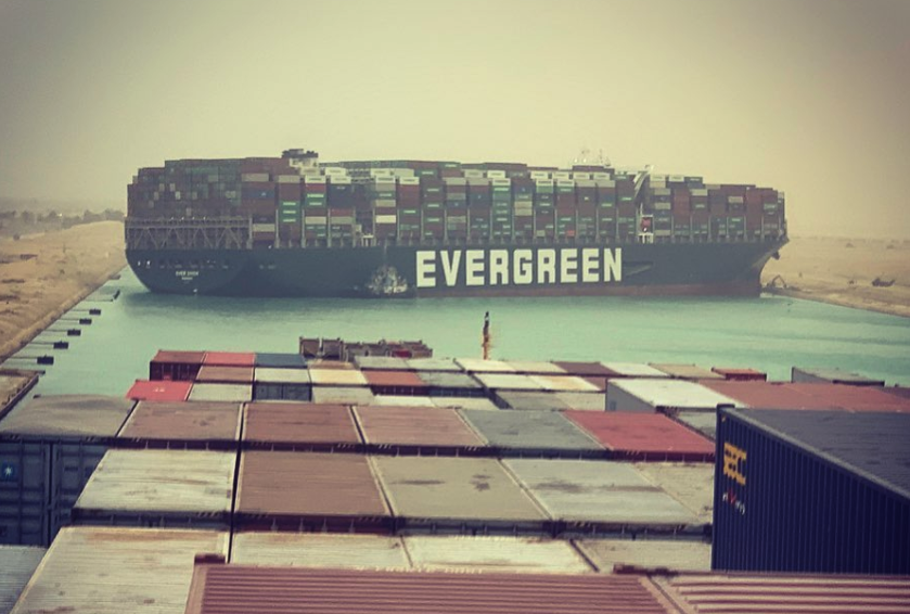 Evergreen container ship blocking the Suez canal