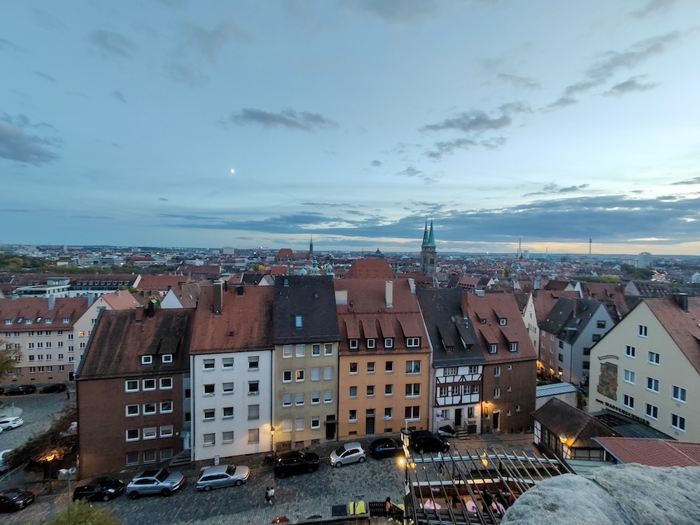 Skyline view at twilight of central Nuremberg