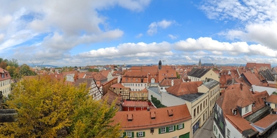 Panoramic view over orange tiled roofs in Bamberg