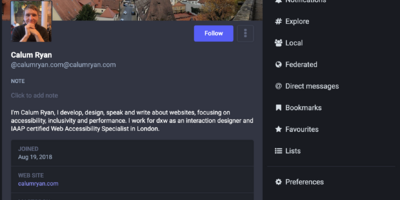 Screenshot of Mastodon interface