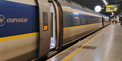 platform view of Eurostar in the evening at Brussels South