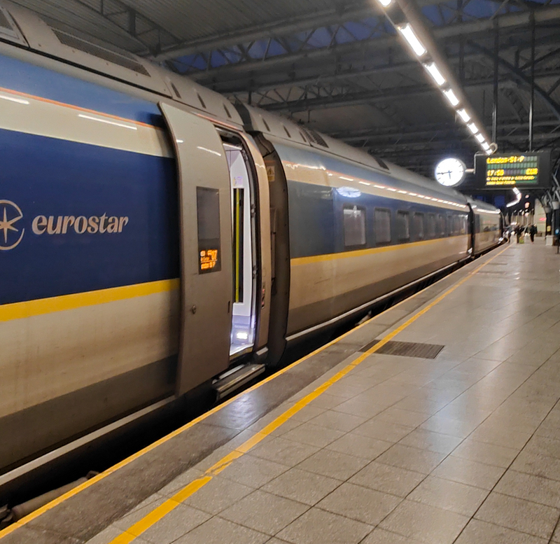 platform view of Eurostar in the evening at Brussels South