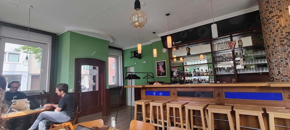 A modern German bar converted to meeting space for Sipgate