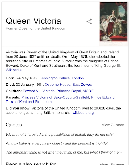 Example search result of Queen Victoria in Knowledge Graph
