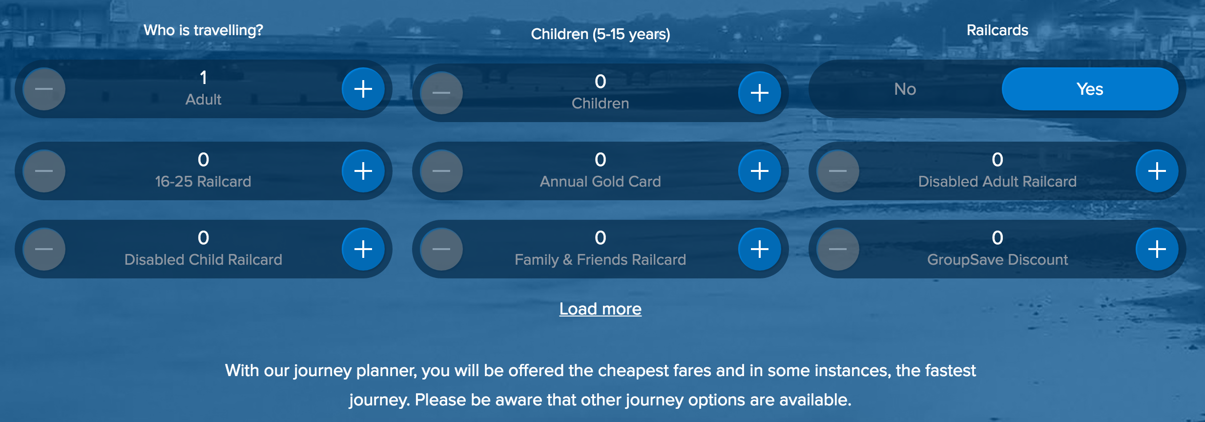 Railcard booking options on South West Trains' websites