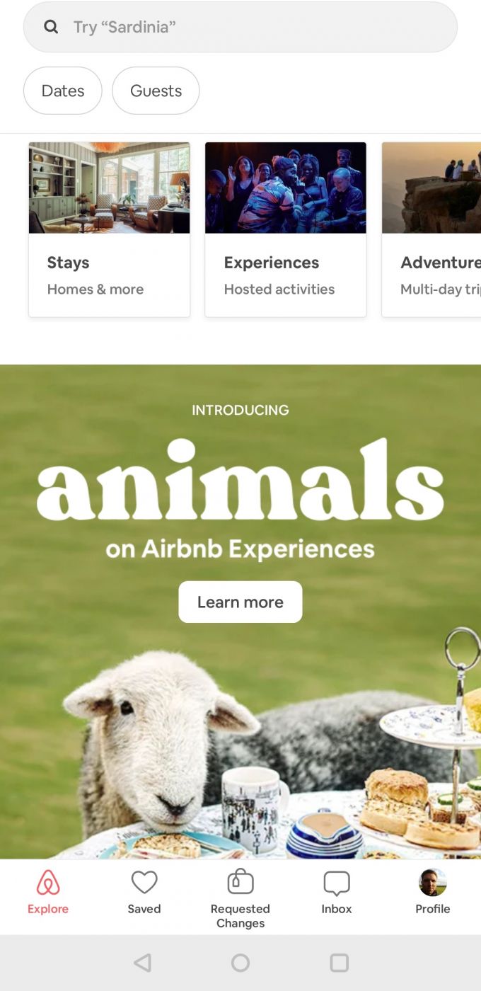 screenshot of Airbnb website on mobile