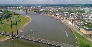 View of Düsseldorf and the River Rhine taken in 2017 from Rhine Tower