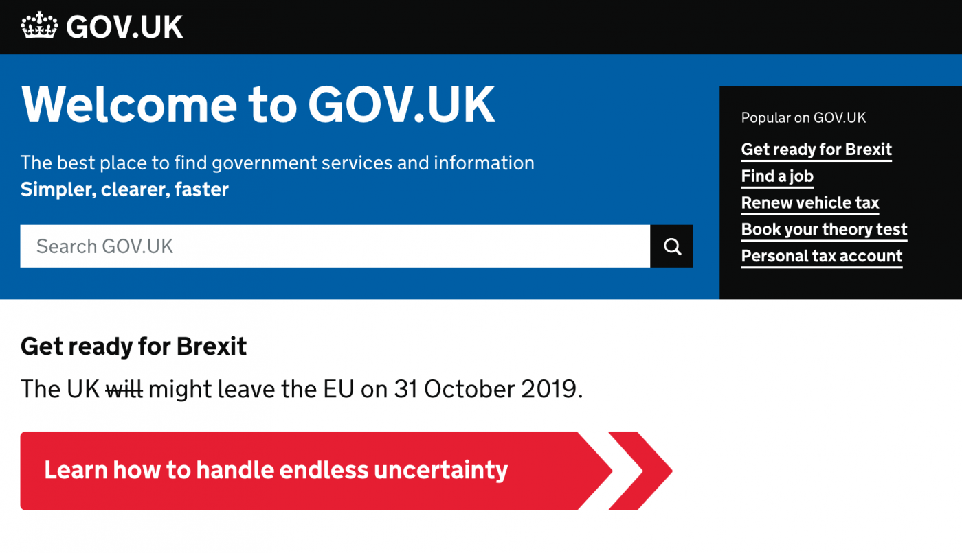 Screenshot of Gov UK website