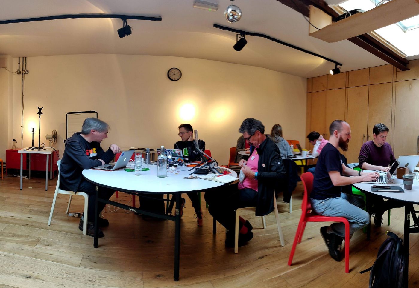 People inside hacking at 68 Middle Street for IndieWebCamp Brighton 2019